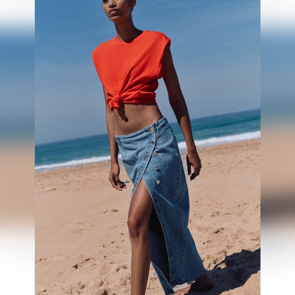 ZARA CROSSOVER Z1975 DENIM MIDI SKIRT - Picture 3 of 7